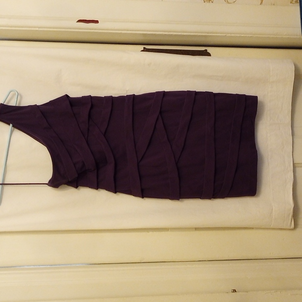 Cynthia Steffe purple, one shoulder fitted banded dress, size 8.